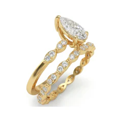 1.06 CTTW Pear Solitaire Engagement Ring & Eternity Band Set in 10K Yellow Gold thumbnail 2