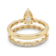 1.06 CTTW Pear Solitaire Engagement Ring & Eternity Band Set in 10K Yellow Gold thumbnail 3