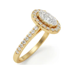 1.21 CTTW Oval Halo Solitaire Engagement Ring with Pave Band in 10K Yellow Gold thumbnail 2