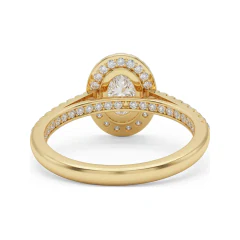 1.21 CTTW Oval Halo Solitaire Engagement Ring with Pave Band in 10K Yellow Gold thumbnail 3
