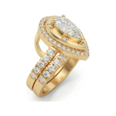 1.87 CTTW Pear Double Halo Bridal Set with Colored Stones in 10K Yellow Gold thumbnail 2