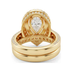 1.87 CTTW Pear Double Halo Bridal Set with Colored Stones in 10K Yellow Gold thumbnail 3