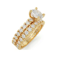 2.75 CTTW Round Solitaire & Pave Band Bridal Set in 10K Yellow Gold thumbnail 2