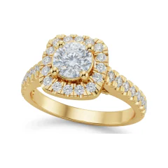 1.05 CTTW Cathedral Pave Halo Engagement Ring in 10K Yellow Gold thumbnail 1