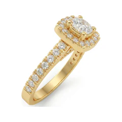 1.05 CTTW Cathedral Pave Halo Engagement Ring in 10K Yellow Gold thumbnail 2