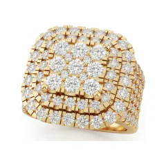 2.97 CTTW Halo Cluster Micro-Pave Statement Ring in 10K Yellow Gold thumbnail 1