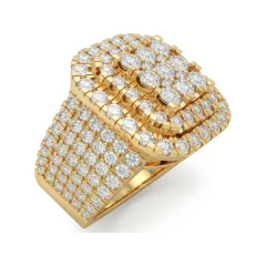 2.97 CTTW Halo Cluster Micro-Pave Statement Ring in 10K Yellow Gold thumbnail 2