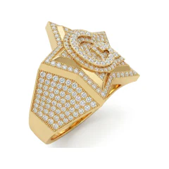 2.44 CTTW Mens Star Initial Signet Ring in 10K Yellow Gold thumbnail 2