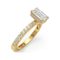 2.59 CTTW Emerald Cut Accented Solitaire Micro-Pave Ring in 10K Yellow Gold thumbnail 2