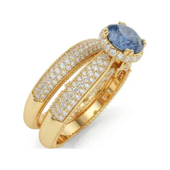 1.79 CTTW Cathedral Halo Micro-Pave Bridal Set in 10K Yellow Gold thumbnail 2