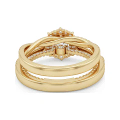 1.96 CTTW Floral Halo Bridal Set with Pave Split Shank Band in 10K Yellow Gold thumbnail 3