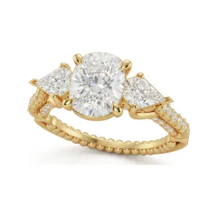 1.72 CTTW Cushion and Kite Three-Stone Pave Engagement Ring in 10K Yellow Gold thumbnail 1