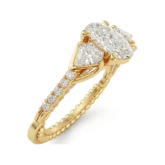 1.72 CTTW Cushion and Kite Three-Stone Pave Engagement Ring in 10K Yellow Gold thumbnail 2