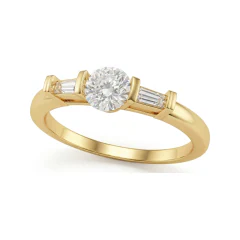 0.56 CTTW Three-Stone Round & Baguette Bar-Set Ring in 10K Yellow Gold thumbnail 1
