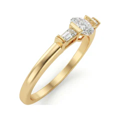 0.56 CTTW Three-Stone Round & Baguette Bar-Set Ring in 10K Yellow Gold thumbnail 2