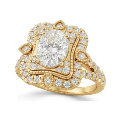 1.71 CTTW Vintage Oval Halo Engagement Ring | Floral Micro-Pave in 10K Yellow Gold thumbnail 1