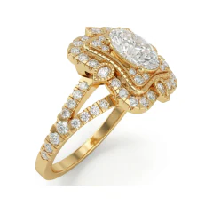 1.71 CTTW Vintage Oval Halo Engagement Ring | Floral Micro-Pave in 10K Yellow Gold thumbnail 2