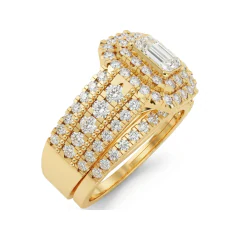 1.78 CTTW Emerald Cut Double Halo Diamond Bridal Set in 10K Yellow Gold thumbnail 2