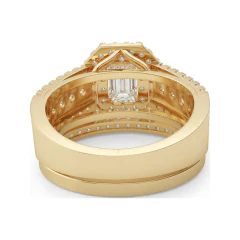 1.78 CTTW Emerald Cut Double Halo Diamond Bridal Set in 10K Yellow Gold thumbnail 3