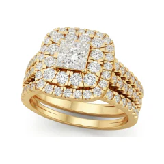 1.59 CTTW Princess Halo Split Shank Micro-Pave Bridal Set in 10K Yellow Gold thumbnail 1