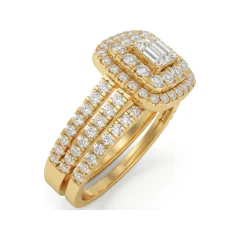1.59 CTTW Princess Halo Split Shank Micro-Pave Bridal Set in 10K Yellow Gold thumbnail 2