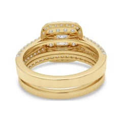1.59 CTTW Princess Halo Split Shank Micro-Pave Bridal Set in 10K Yellow Gold thumbnail 3