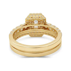1.36 CTTW Emerald-Cut Double Halo Milgrain Bridal Set in 10K Yellow Gold thumbnail 3