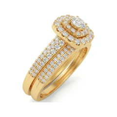 0.86 CTTW Round Double Halo Bridal Set with Pave Band in 10K Yellow Gold thumbnail 2