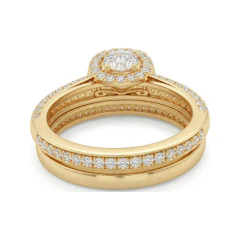 0.86 CTTW Round Double Halo Bridal Set with Pave Band in 10K Yellow Gold thumbnail 3