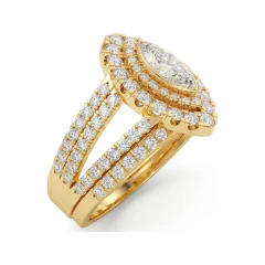 1.76 CTTW Marquise Double Halo Split Shank Bridal Set in 10K Yellow Gold thumbnail 2