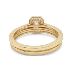 0.8 CTTW Emerald-Cut Halo Bridal Set | Pave Wedding Rings in 10K Yellow Gold thumbnail 3