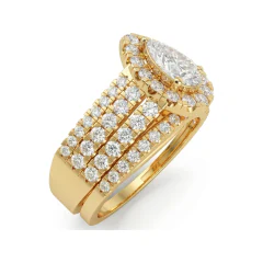 1.87 CTTW Pear Cut Halo Bridal Set with Pave Band in 10K Yellow Gold thumbnail 2