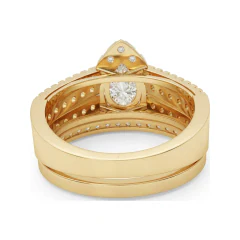 1.87 CTTW Pear Cut Halo Bridal Set with Pave Band in 10K Yellow Gold thumbnail 3