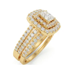 1.81 CTTW Princess Cushion Double Halo Bridal Set in 10K Yellow Gold thumbnail 2