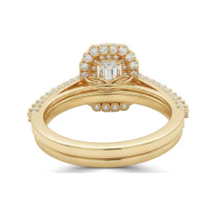 0.99 CTTW Vintage Emerald-Cut Halo Bridal Set with Pave Band in 10K Yellow Gold thumbnail 3