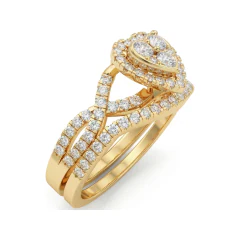 0.68 CTTW Heart-Shaped Halo Split Shank Pave Bridal Set in 10K Yellow Gold thumbnail 2