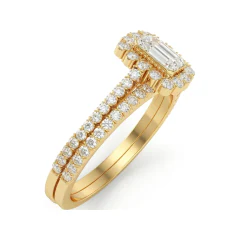 0.67 CTTW Emerald Cut Halo Pave Bridal Set in 10K Yellow Gold thumbnail 2