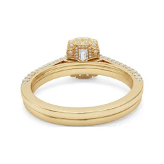 0.67 CTTW Emerald Cut Halo Pave Bridal Set in 10K Yellow Gold thumbnail 3