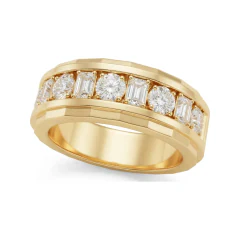 1.5 CTTW Mens Baguette Channel Wedding Band | Wide Ring in 10K Yellow Gold thumbnail 1