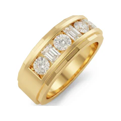 1.5 CTTW Mens Baguette Channel Wedding Band | Wide Ring in 10K Yellow Gold thumbnail 2