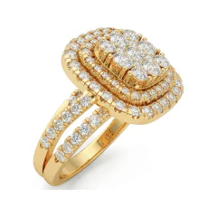 2.24 CTTW Cushion Cluster Double Halo Bridal Set, Split Shank in 10K Yellow Gold thumbnail 2