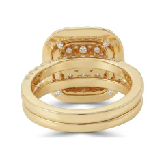2.24 CTTW Cushion Cluster Double Halo Bridal Set, Split Shank in 10K Yellow Gold thumbnail 3