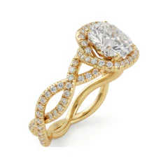1.79 CTTW Cushion Halo Engagement Ring | Infinity Split Shank in 10K Yellow Gold thumbnail 2
