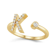 0.12 CTTW Pave Initial Ring with Open Negative Space in 10K Yellow Gold thumbnail 1