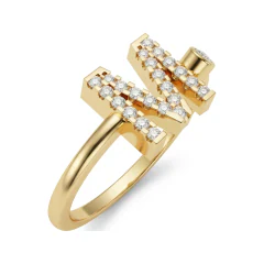 0.18 CTTW Letter M Initial Ring with Bezel Diamonds in 10K Yellow Gold thumbnail 2