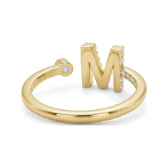 0.18 CTTW Letter M Initial Ring with Bezel Diamonds in 10K Yellow Gold thumbnail 3