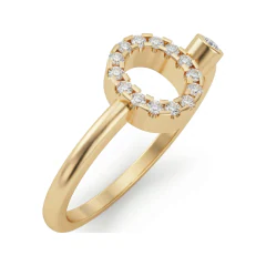 0.12 CTTW Initial Letter O Pave Diamond Open Ring in 10K Yellow Gold thumbnail 2