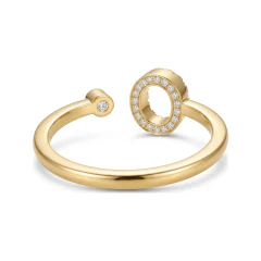 0.12 CTTW Initial Letter O Pave Diamond Open Ring in 10K Yellow Gold thumbnail 3