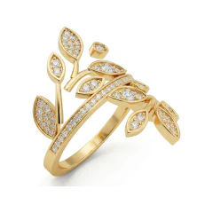 0.5 CTTW Leaf & Vine Pave Diamond Nature-Inspired Ring in 10K Yellow Gold thumbnail 2