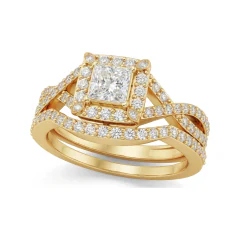 0.89 CTTW Princess Halo Infinity Twist Shank Bridal Set in 10K Yellow Gold thumbnail 1